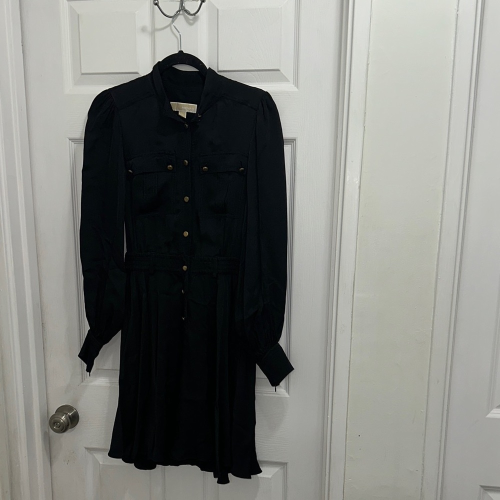 Michael Kors Black Satin Utility Dress